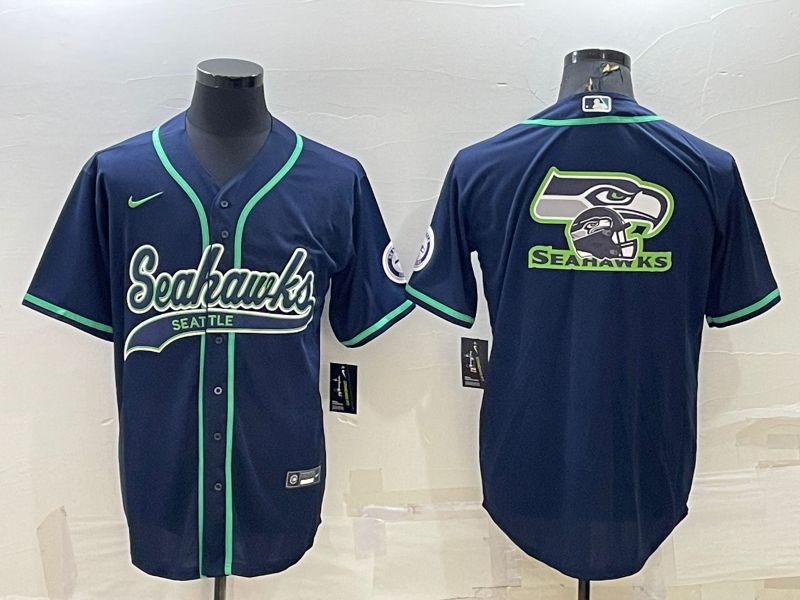 Men Seattle Seahawks Blank Blue 2022 Nike Co branded NFL Jersey